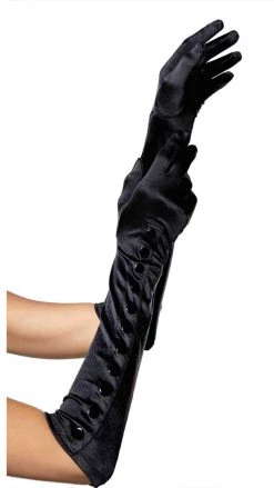 Leg Avenue New Products & Restocks Black Satin Gloves With Snap Buttons