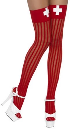 Smiffys Hold Up Stockings With Nurse Cross Red