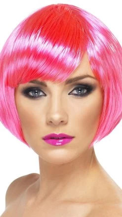 Smiffys Babe Bob Neon Pink Wig Wigs