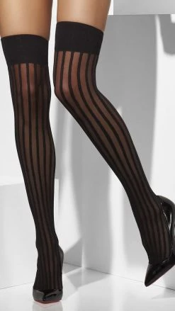 Smiffys Sheer Stockings With Vertical Pin Stripes Stockings & Tights
