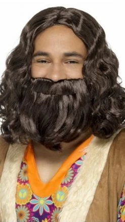 Smiffys Wigs Hippie Wig And Beard Brown
