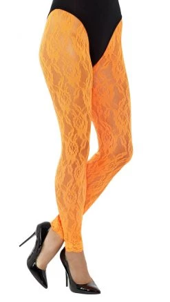 Smiffys Footless Lace Leggings Neon Orange