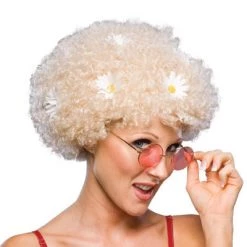 Party Dudes Afro Wig White With Daisies