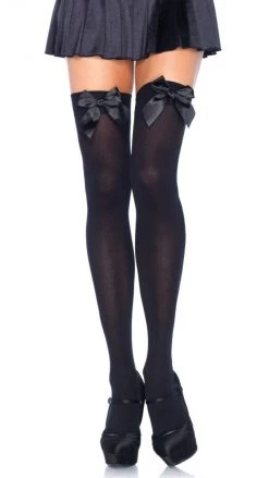 Leg Avenue Stockings With Satin Bow Black-Black Stockings & Tights