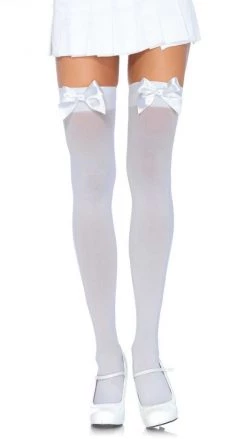 Leg Avenue Stockings With Satin Bow White-White