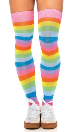 Leg Avenue Neon Rainbow Thigh-High Socks Multi Coloured