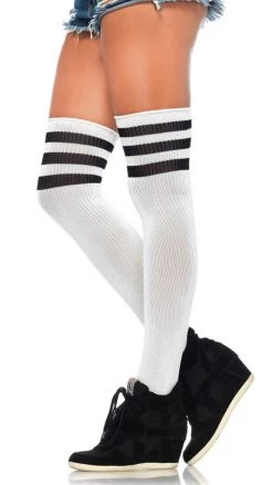 Leg Avenue Athletic Thigh High White Socks With Black Stripes