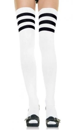 Leg Avenue Athletic Thigh High White Socks With Black Stripes
