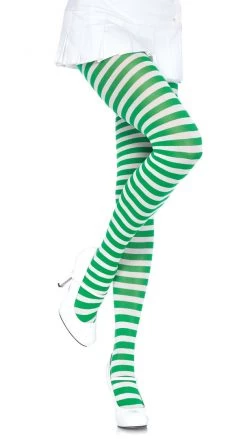 Leg Avenue Stockings & Tights Striped Tights Green And White