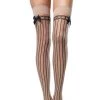 Leg Avenue Sheer Stockings With Black Opaque Vertical Stripes And Satin Bow Stockings & Tights