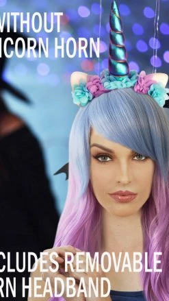 Wig Outlet Unicorn Beauty Wig With Horn Headband Pink Purple Blue Wigs