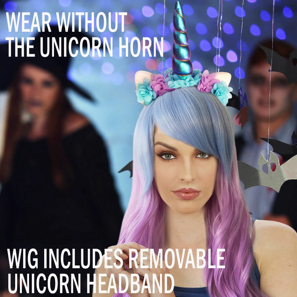 Wig Outlet Unicorn Beauty Wig With Horn Headband Pink Purple Blue Wigs