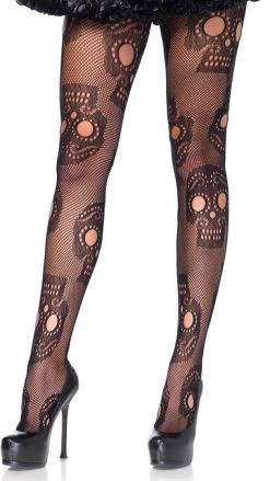 Leg Avenue Sugar Skull Net Tights Black Stockings & Tights