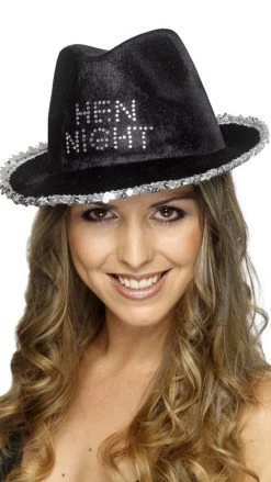 Party Dudes Hen Night Fedora Hat Black Stags & Hens