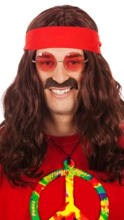 Wig Outlet Hippy 60s Unisex Wig Brown With Headband