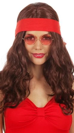 Wig Outlet Wigs Hippy 60s Unisex Wig Brown With Headband