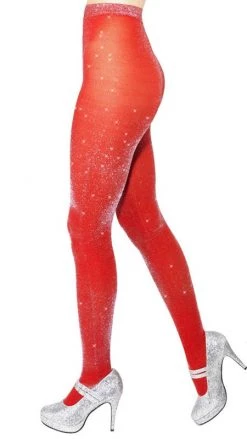 Smiffys Lurex Tights Red