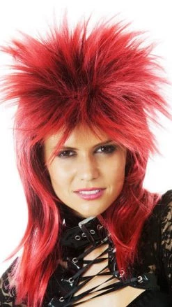 Wig Outlet Wigs 80s Spiky Punk Mullet Wig Red And Black