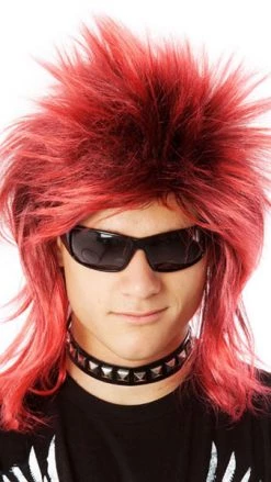 Wig Outlet Buy 80s Spiky Punk Mullet Wig Red And Black