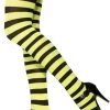 Smiffys Striped Tights Black And Neon Green-Yellow