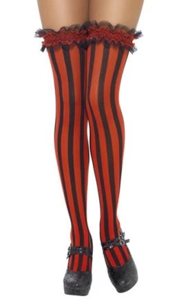 Smiffys Striped Stockings Vertical Red And Black With Lace Top Stockings & Tights