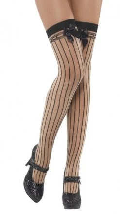 Smiffys Sheer Stockings Nude Vertical Stripes And Bow