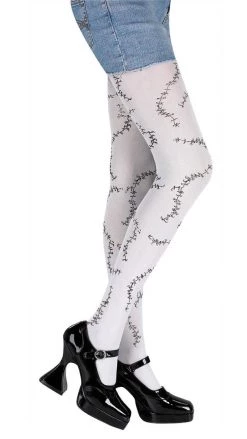 Disguise Nylon White Stitched Print Pantyhose Stockings & Tights